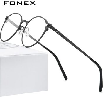 FONEX Puur Titanium Brilmontuur Vrouwen Retro Ronde Recept Brillen Mannen Antislip Optische Schroefloos Eyewear 8530 zwart