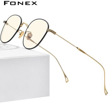FONEX Titanium Anti Blauw Licht Blokkeren Computer Bril Vrouwen Kleine Gezichten Retro Ronde Filter Ogen Brillen Mannen 8554AB Goud