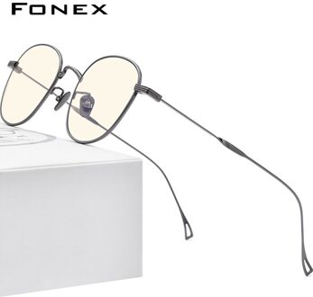 FONEX Titanium Anti Blauw Licht Blokkeren Computer Bril Vrouwen Kleine Gezichten Retro Ronde Filter Ogen Brillen Mannen 8554AB Grijs