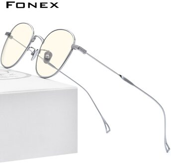 FONEX Titanium Anti Blauw Licht Blokkeren Computer Bril Vrouwen Kleine Gezichten Retro Ronde Filter Ogen Brillen Mannen 8554AB Zilver