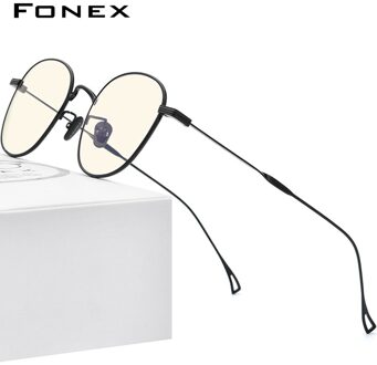 FONEX Titanium Anti Blauw Licht Blokkeren Computer Bril Vrouwen Kleine Gezichten Retro Ronde Filter Ogen Brillen Mannen 8554AB zwart