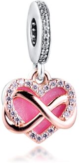 Fonkelende Infinity Hart Dangle Charm Armband Femme 925 Sterling Zilveren Kralen