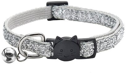 Fonkelende Kat Kraag Met Bel Quick Release Mode Verstelbare Sequin Kraag Neck Strap Kitten Kat Accessoires Dierbenodigdheden zilver
