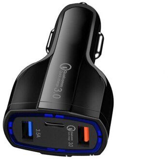 Fonken 3 Poort Auto-oplader Qc3.0 Usb C Snelle Telefoon Lading In Auto Adapter 32W Quick Opladen Voor Smartphone type C Output Adapters zwart