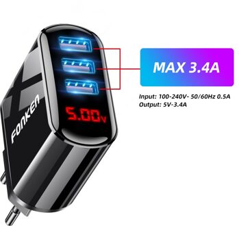 Fonken Quick Charge 3.0 Pd Charger 2 Poort Snel Opladen Voor Telefoon Oplader Usb Type C Port Muur Adapter Led display Dash Laders 3 Port 3.4A