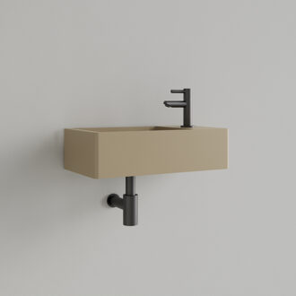 Fontein Gliss Design Freya Solid Marble 40x22x10 cm Met Kraangat Rechts Mat Cappuccino Beige