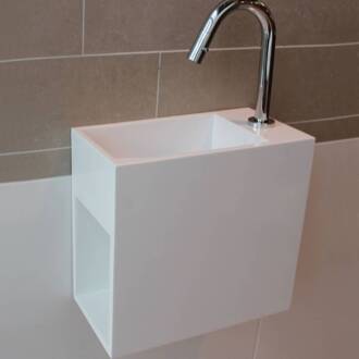 Fontein Luca Sanitair Met Open Schap 35x18x32 cm Solide Surface Kraangat Rechts Luca Sanitair
