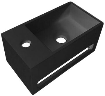 Fontein met Handdoekhouder Boss & Wessing Solid Surface (kraangat links) 35.6x20.3x15.9 cm Zwart Mat Zwart