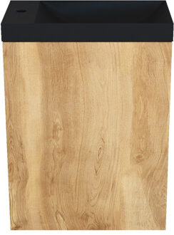 Fonteinkast Natural Oak Arcqua Luna 40x55x28 cm Incl. Fontein Mat Zwart Zonder Overloop