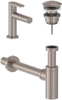 Fonteinkraan Combiset MAY Forma S Model Fonteinkraan, Designplug Always Open & Designsifon Geborsteld Nickel PVD Geborsteld Nikkel