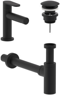 Fonteinkraan Combiset MAY Forma S Model Fonteinkraan, Designplug Always Open & Designsifon Mat Zwart PED