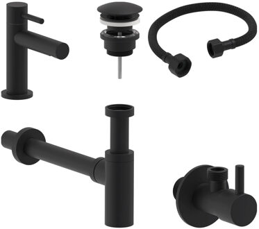 Fonteinkraan Combiset+ MAY Stilo S Model Fonteinkraan, Designplug Always Open, Designsifon & Hoekstopkraan Mat Zwart PED