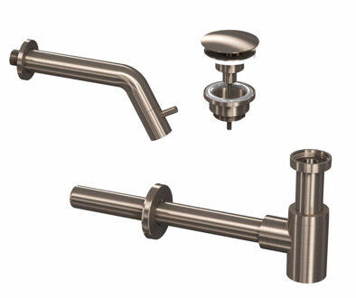 Fonteinkraanset INK Inbouw Inkortbaar Inclusief Waste en Design Sifon Brushed Nickel