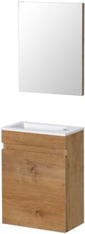 Fonteinmeubelset Napoli - Inclusief Wastafel En Spiegel - Softclose - Naturel Eiken - 39,4x21,7x52cm