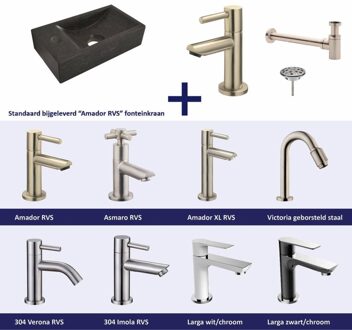 FonteinPack Natuursteen Links 36x18x9 cm RVS (Keuze uit 8 kranen) Zwart