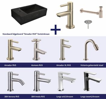 FonteinPack Recto Natuursteen Links 40x22x10 cm RVS (Keuze uit 8 kranen) Zwart