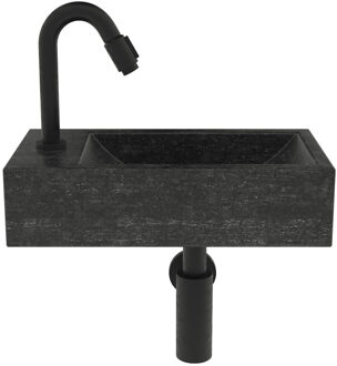 Fonteinset Compleet | Hardsteen | Hiroko 40x23x11 cm | Links | Mat Zwart