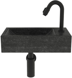 Fonteinset Compleet | Hardsteen | Hiroko 40x23x11 cm | Rechts | Mat Zwart
