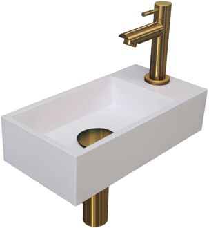 Fonteinset INK Versus 36x18x9 cm Polystone Glans Wit Met Kraangat Rechts Brushed Mat Goud