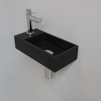 Fonteinset INK Versus Rechthoek Links 36x18x9cm Quartz Zwart Toiletkraan Sifon Plug Glans Chroom