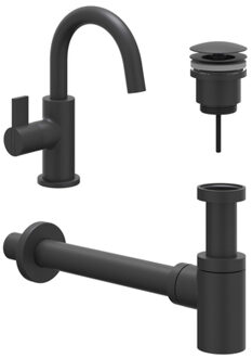Fonteinset - opbouw - draaibare uitloop - always open plug - Mat zwart PED 6901442 Zwart mat