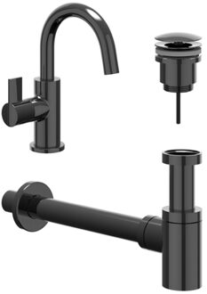 Fonteinset - opbouw - draaibare uitloop - always open plug - Zwart chroom PVD 6901447