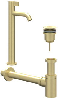 Fonteinset - opbouw - verhoogd - always open plug - Geborsteld mat goud PVD 6901474 Goud mat