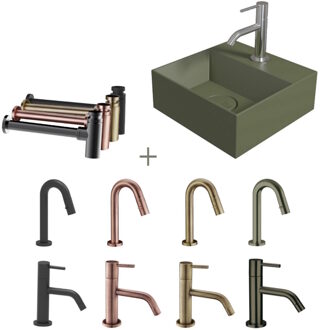 Fonteinset Spy 30x30 cm Mat Legergroen (Keuze uit 8 kranen in 4 kleuren)