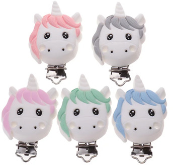 Food Grade 10pc Unicorn Silicone Clips Baby Teething Teether Necklace Accessories Infant Pacifier Holder Chain Nipple Clasps DIY