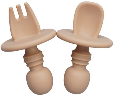 Food Grade Baby Mini Siliconen Servies Set Baby Soft Keuken Toetreding Vork Lepel Kids Draagbare Soild Kleur Theelepel 001 abrikoos