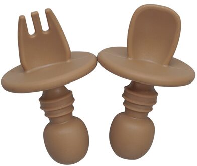 Food Grade Baby Mini Siliconen Servies Set Baby Soft Keuken Toetreding Vork Lepel Kids Draagbare Soild Kleur Theelepel 002 Clay