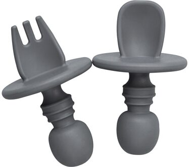 Food Grade Baby Mini Siliconen Servies Set Baby Soft Keuken Toetreding Vork Lepel Kids Draagbare Soild Kleur Theelepel 003 donker grijs
