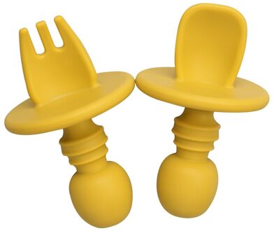 Food Grade Baby Mini Siliconen Servies Set Baby Soft Keuken Toetreding Vork Lepel Kids Draagbare Soild Kleur Theelepel 005 mosterd
