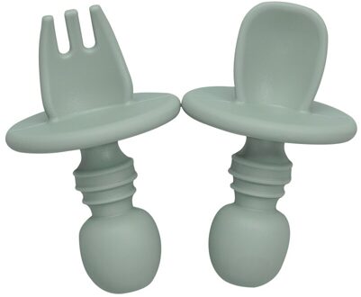 Food Grade Baby Mini Siliconen Servies Set Baby Soft Keuken Toetreding Vork Lepel Kids Draagbare Soild Kleur Theelepel 007 sage
