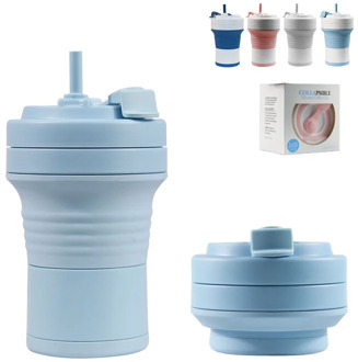 Food Grade Silicone Coffee Cups With Straw BPA FREE 550/750ML Water Cup Outdoors Camping Hiking Foldable Water Bottle