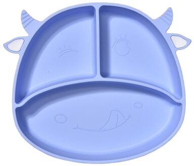 Food Grade Siliconen Cartoon Koeien Kindje Verdeeld Zuig Kom Antislip Kinderen Diner Plaat Leren Voeden Schotel Blauw