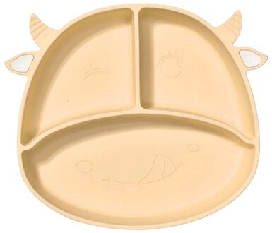 Food Grade Siliconen Cartoon Koeien Kindje Verdeeld Zuig Kom Antislip Kinderen Diner Plaat Leren Voeden Schotel geel