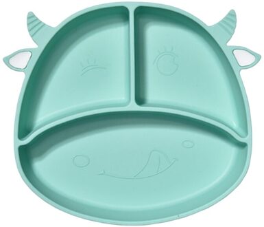 Food Grade Siliconen Cartoon Koeien Kindje Verdeeld Zuig Kom Antislip Kinderen Diner Plaat Leren Voeden Schotel groen