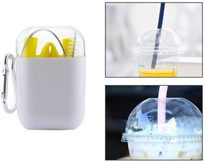 Food Grade Siliconen Rietjes Folding Flexibele Draagbare Herbruikbare Inklapbare Rietjes Met Draagtas En Schoon Borstels geel