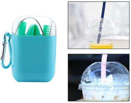 Food Grade Siliconen Rietjes Folding Flexibele Draagbare Herbruikbare Inklapbare Rietjes Met Draagtas En Schoon Borstels groen