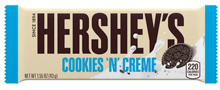 Food Hershey's Cookies 'N' white cream chocolate bar with Oreo cookie
