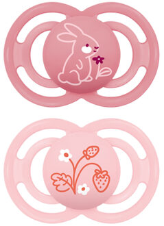 Fopspeen Perfect silicone 2 st. 6-16 maanden Bunny/Bloem Roze/lichtroze