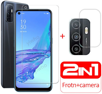 For OPPO A53 2 IN1 Full Cover Tempered Glass For oppo a53 a 53 2020 Screen Protector and Camera lens protective Glass