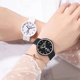 For School Student Watch For Boy Girl Watches Fashion Black White Children's Clock Safety Silicone Watchband Hour Kids Date