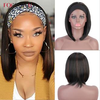 Forcuteu Hoofdband Pruik Synthetische Rechte Bob Pruiken Voor Zwarte Vrouwen Pruiken Korte Hoofdband Haar Met Sjaal Lijmloze 1B-30