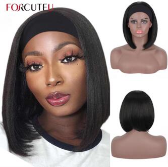 Forcuteu Hoofdband Pruik Synthetische Rechte Bob Pruiken Voor Zwarte Vrouwen Pruiken Korte Hoofdband Haar Met Sjaal Lijmloze #1B