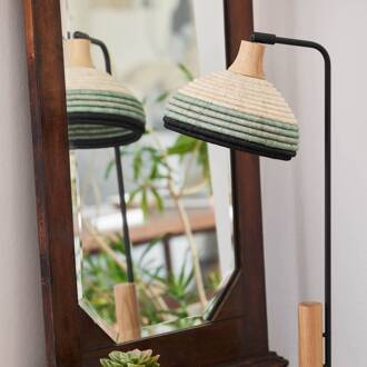 Forestier Grass tafellamp, blauw blauw, beige, hout licht