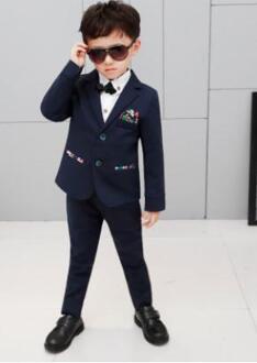 Formele mode Jongens Pakken Voor Bruiloften Engeland Stijl Man Kind Blauw Party Smoking Jongens Formele Suits Blazer + Broek + Vest 10T