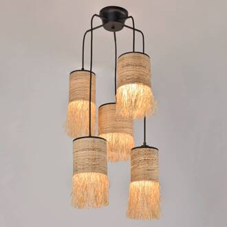 Formentera hanglamp 5-lamps rond natuurbeige, zwart