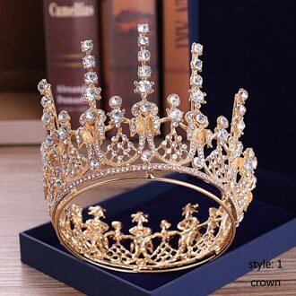 Forseven Volledige Cirkel Ronde Tiara En Kroon Rhinestone Crystal Diadem Bruid Coronale Hoofddeksel Haar Sieraden Accessoires Jl goud